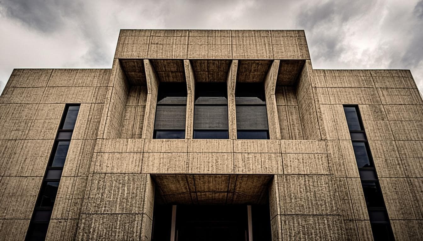Dhaka Cultural Center — brutalist concrete facade with deep window recesses